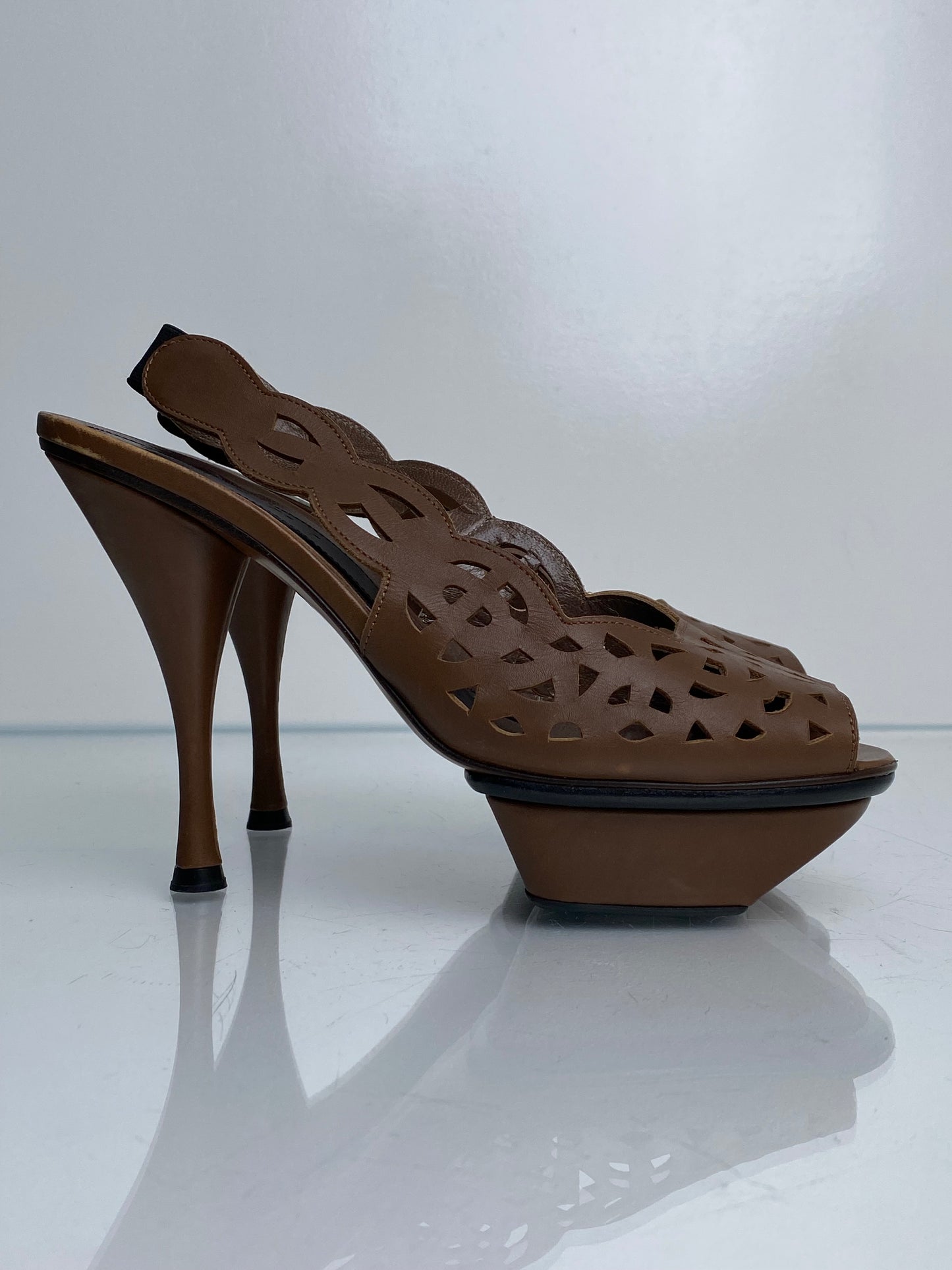 Marni Brown Perforated Leather Heels, 38