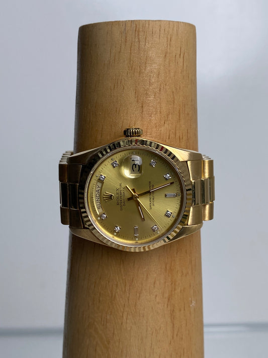 Rolex 36mm Oyster Perpetual Presidential Day Date Fluted Bezel 11 Diamonds