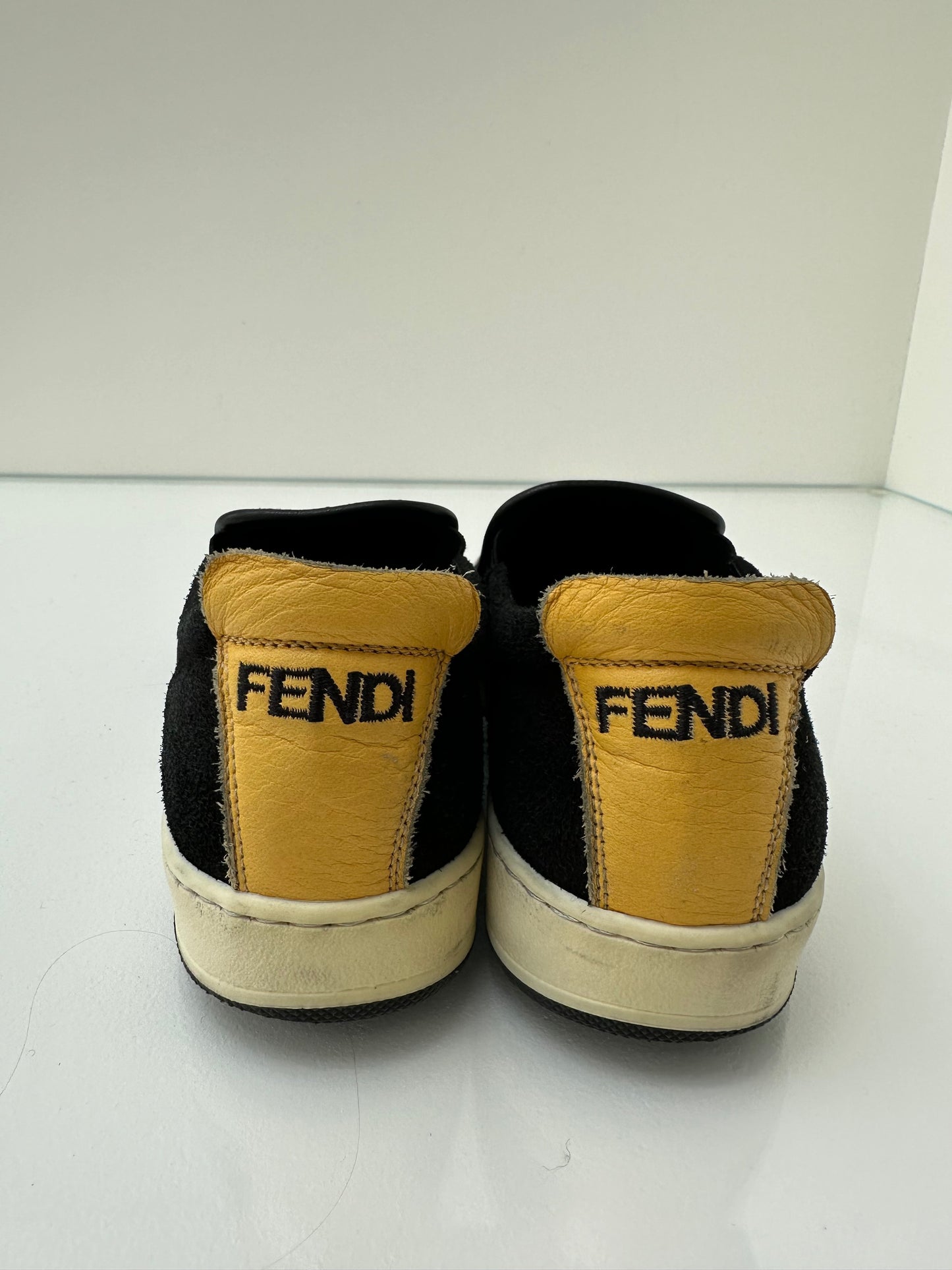 Fendi Black Suede Monster Slip On Shoes, 32