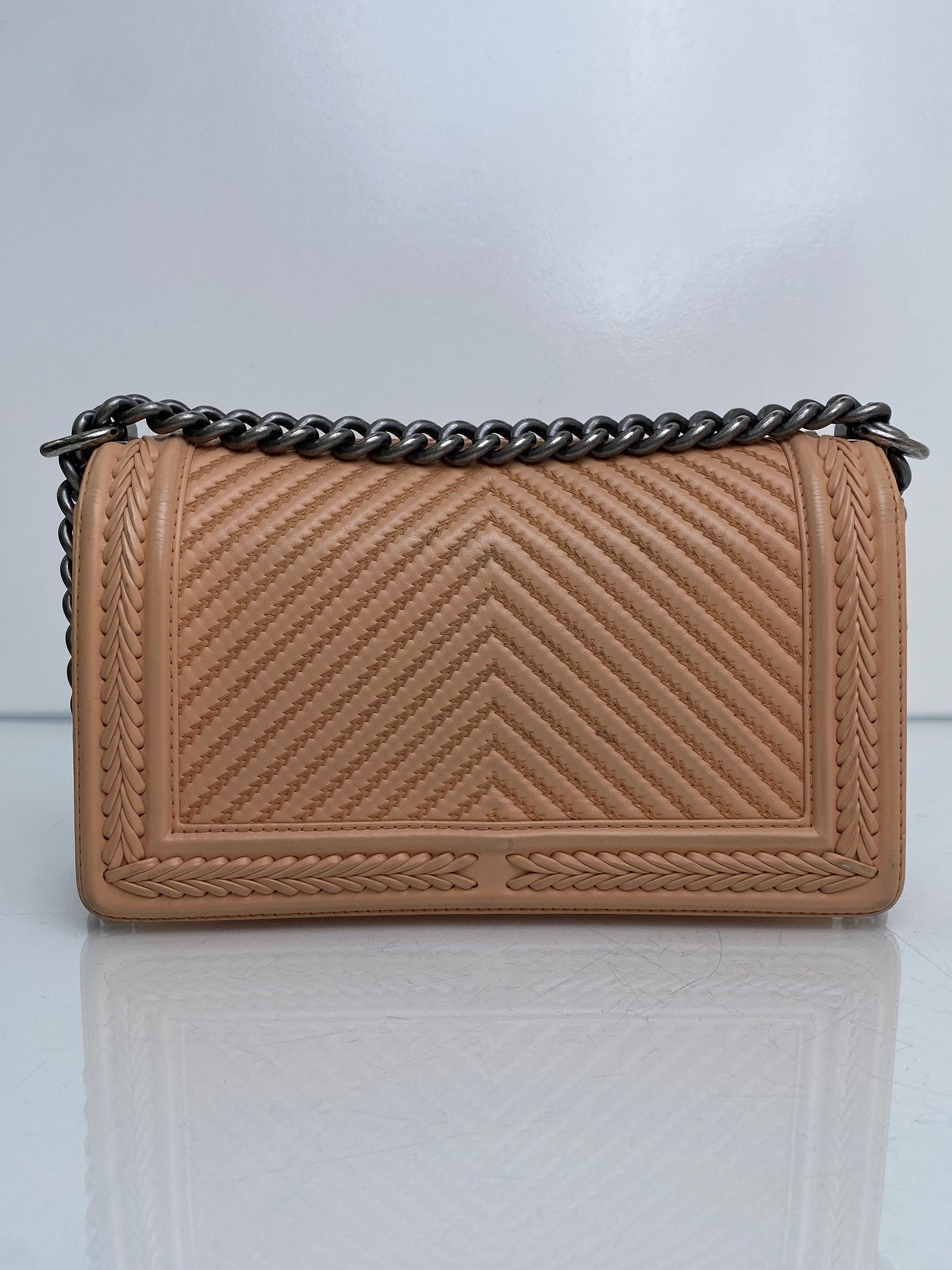 Chanel Medium Boy Bag Beige Stitched Chevron RHW #23