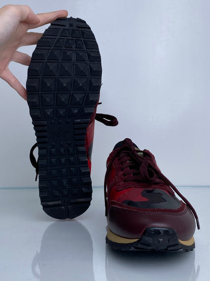 Valentino Men’s Red & Burgundy Suede Camo Sneakers, 43