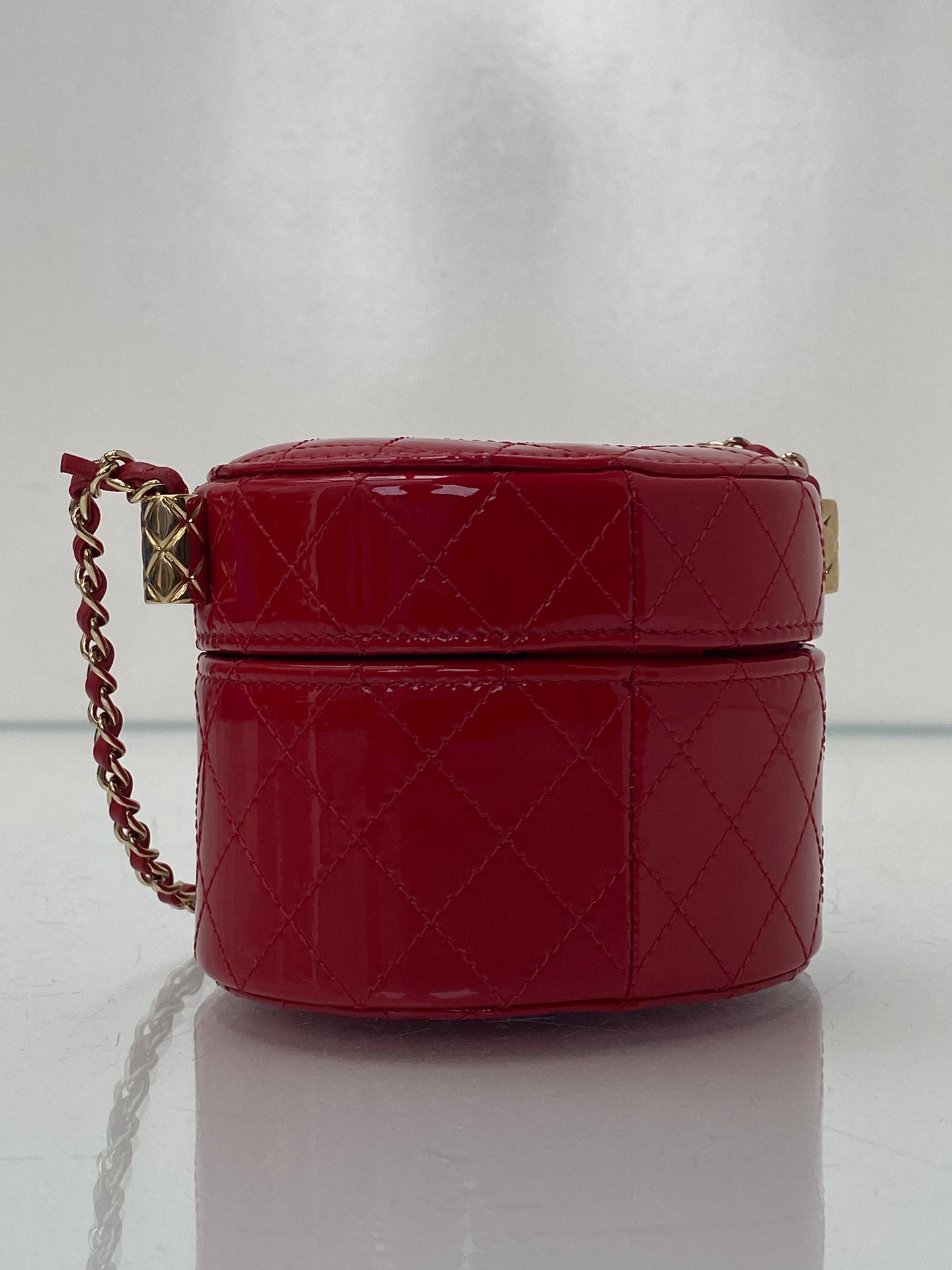 Chanel Red Patent Quilted Small Round Vanity GHW