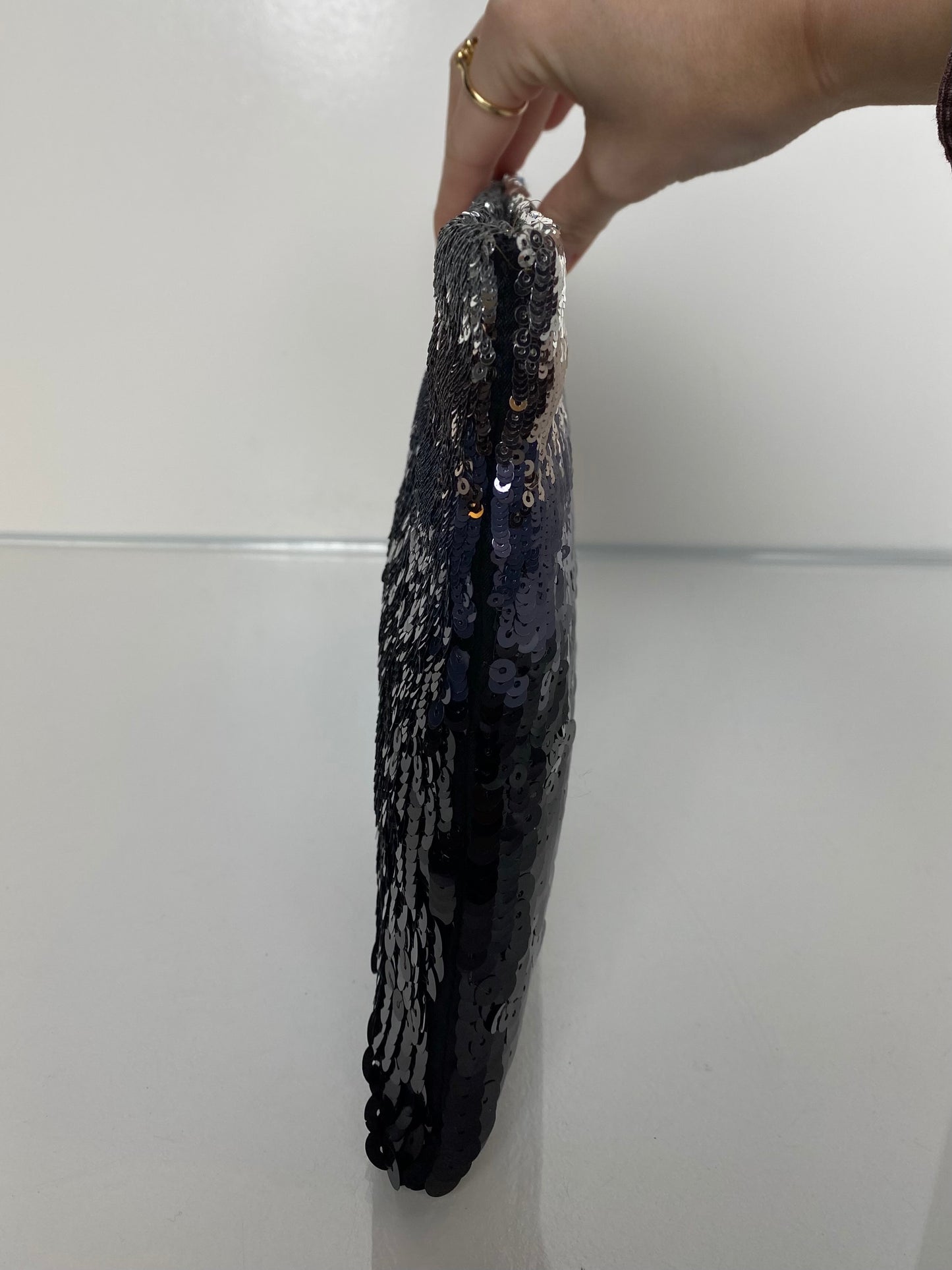 Prada Black & Silver Ombré Sequin Clutch GHW