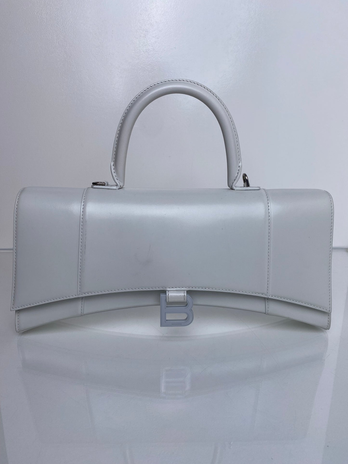 BALENCIAGA White Hourglass Stretch Bag SHW