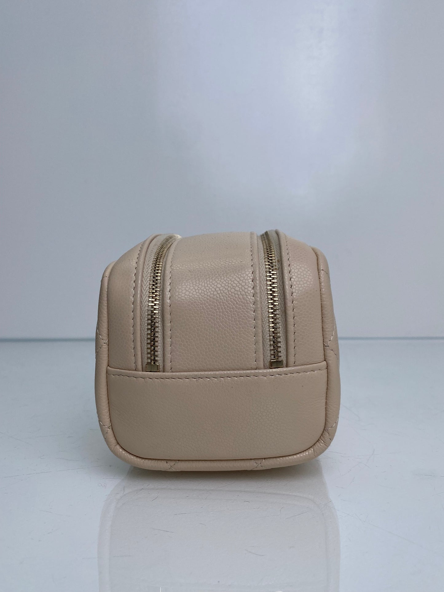 Chanel Beige CC Calfskin Quilted Cosmetic Pouch LGHW