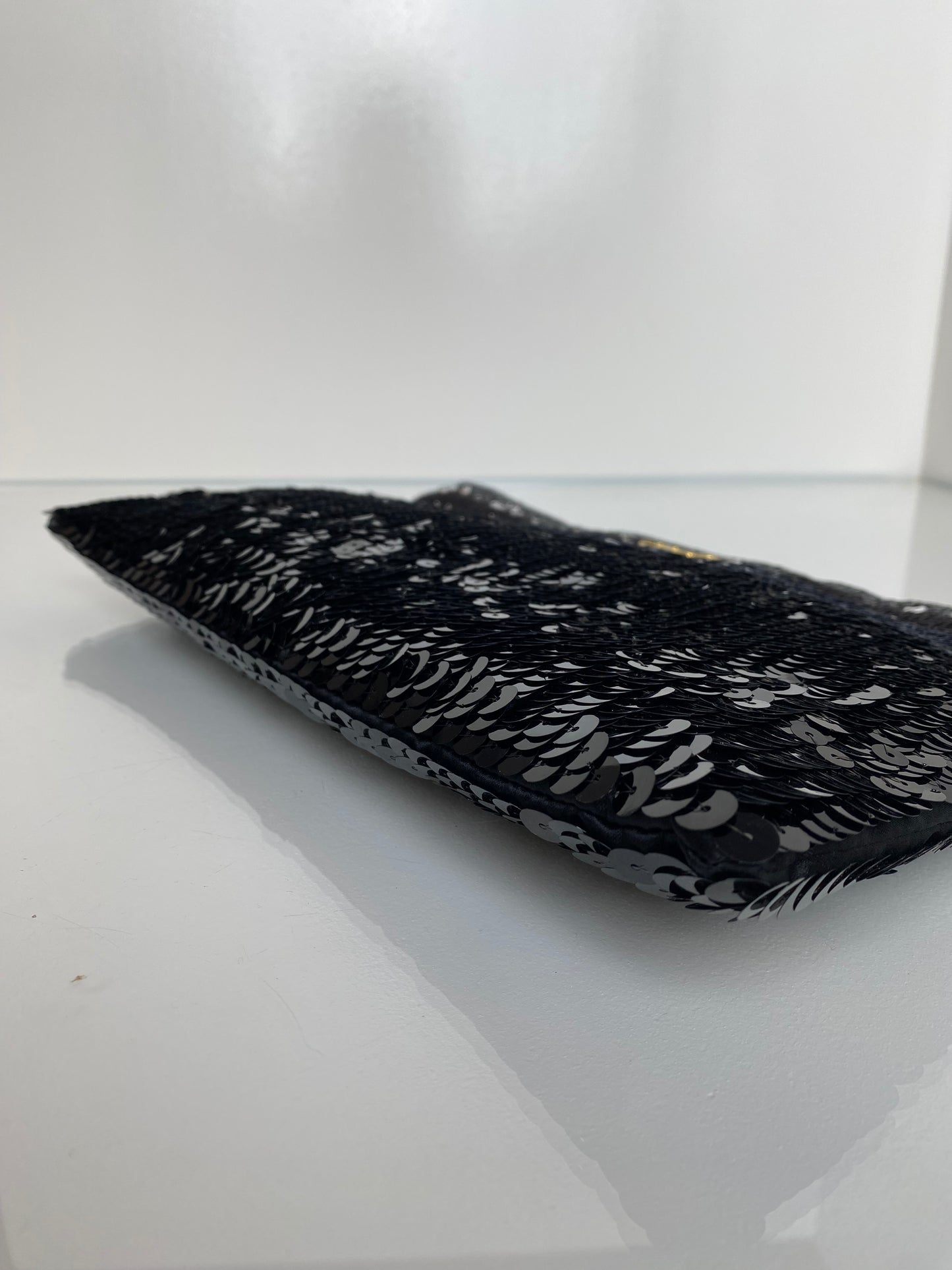 Prada Black & Silver Ombré Sequin Clutch GHW