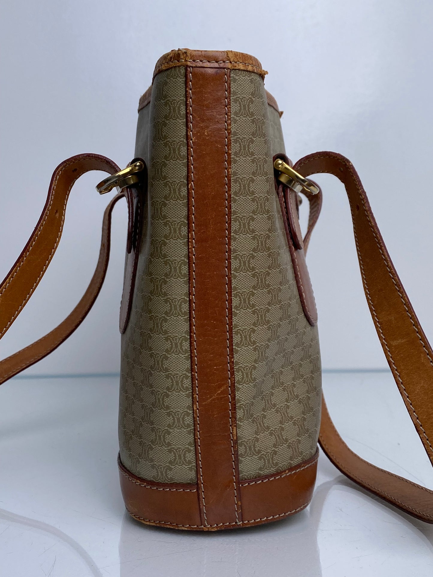 Celine Vintage Khaki Macadam Small Tote Bag GHW