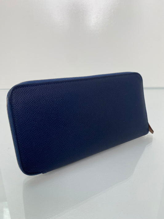 Hermes Azap Silk Blue Saphir Epsom Zip around Long wallet PHW