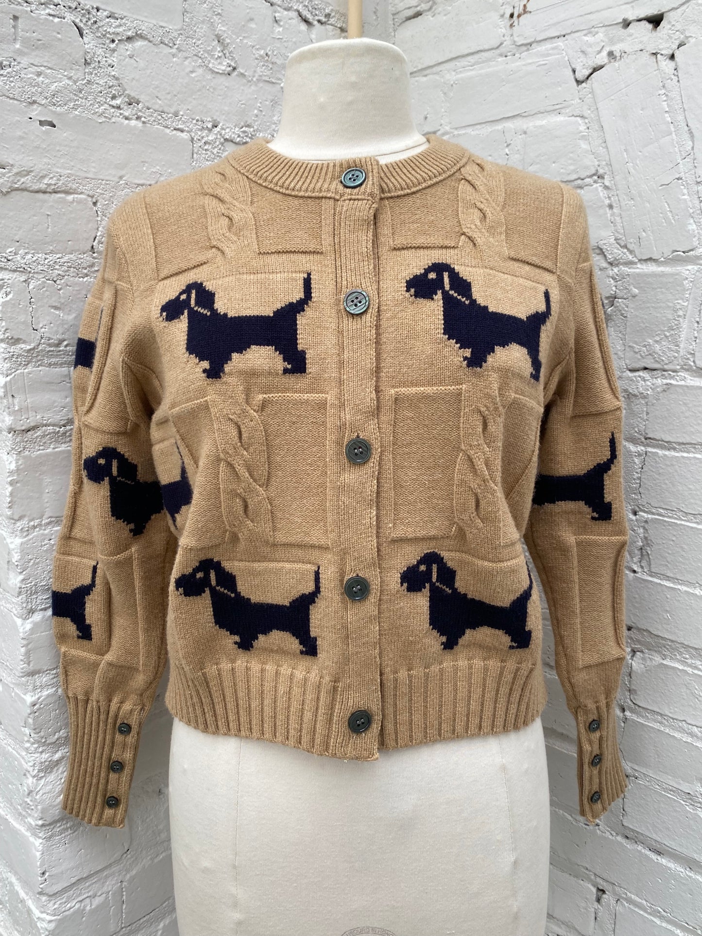 Thom Browne Beige & Black Hector Dog Cardigan, EST XS/S