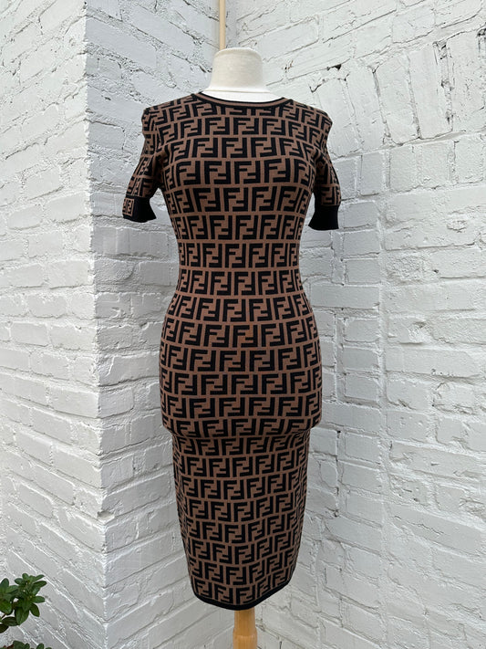 Fendi Brown & Black Zucca FF Knit Dress, 40
