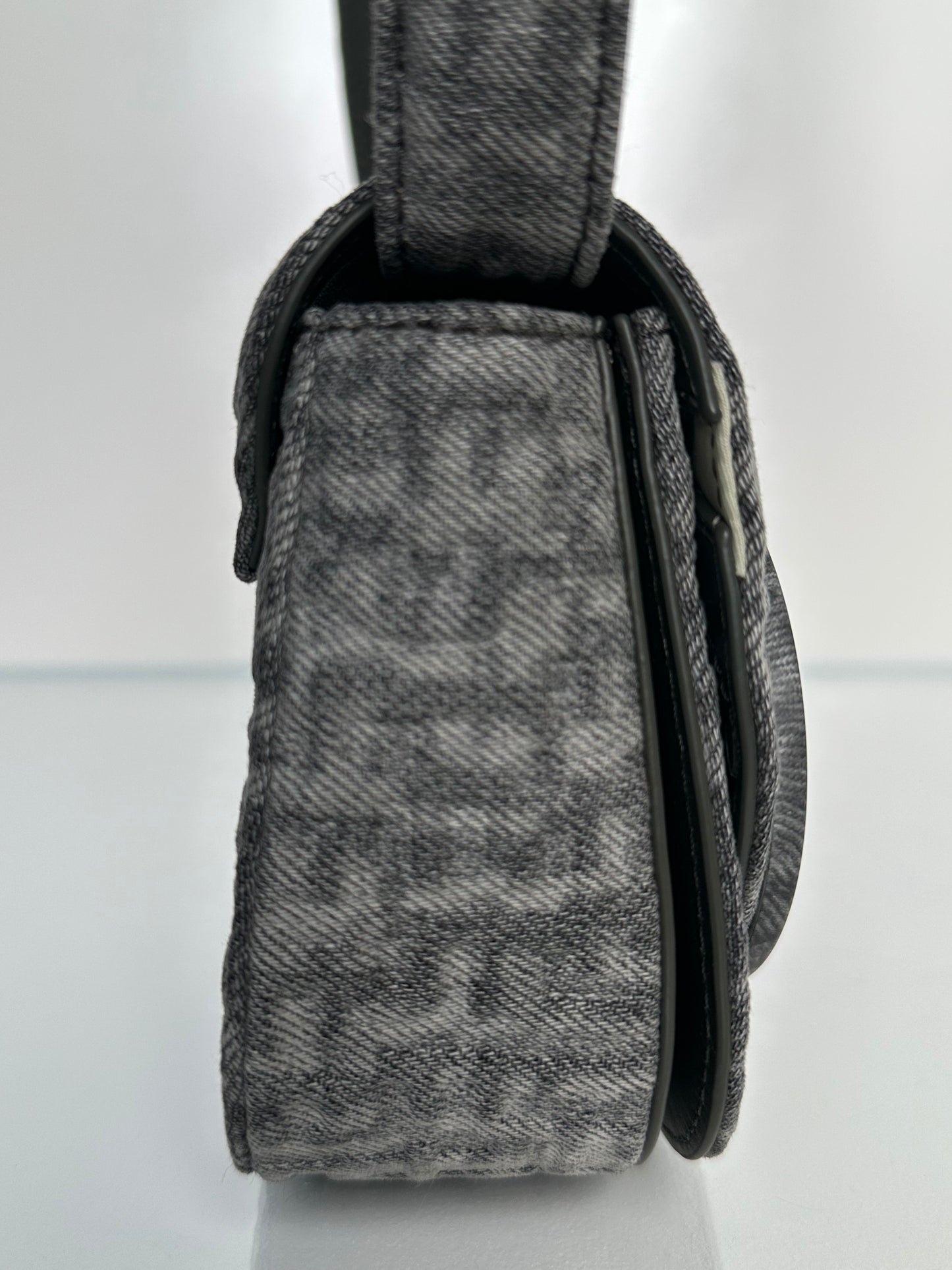 Diesel dark gray denim logo shoulder bag SHW