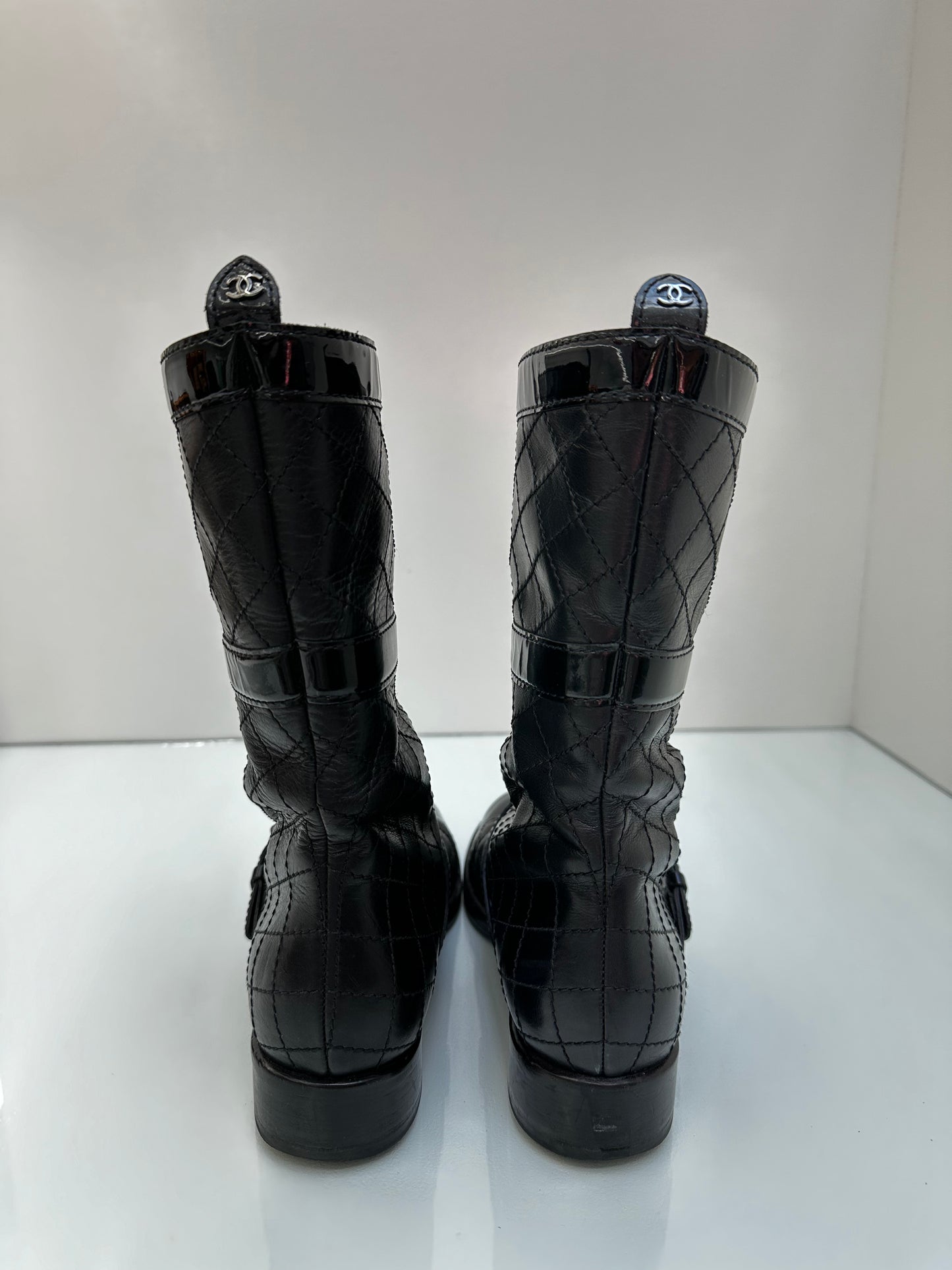 Chanel Black Lambskin Quilted Boots
