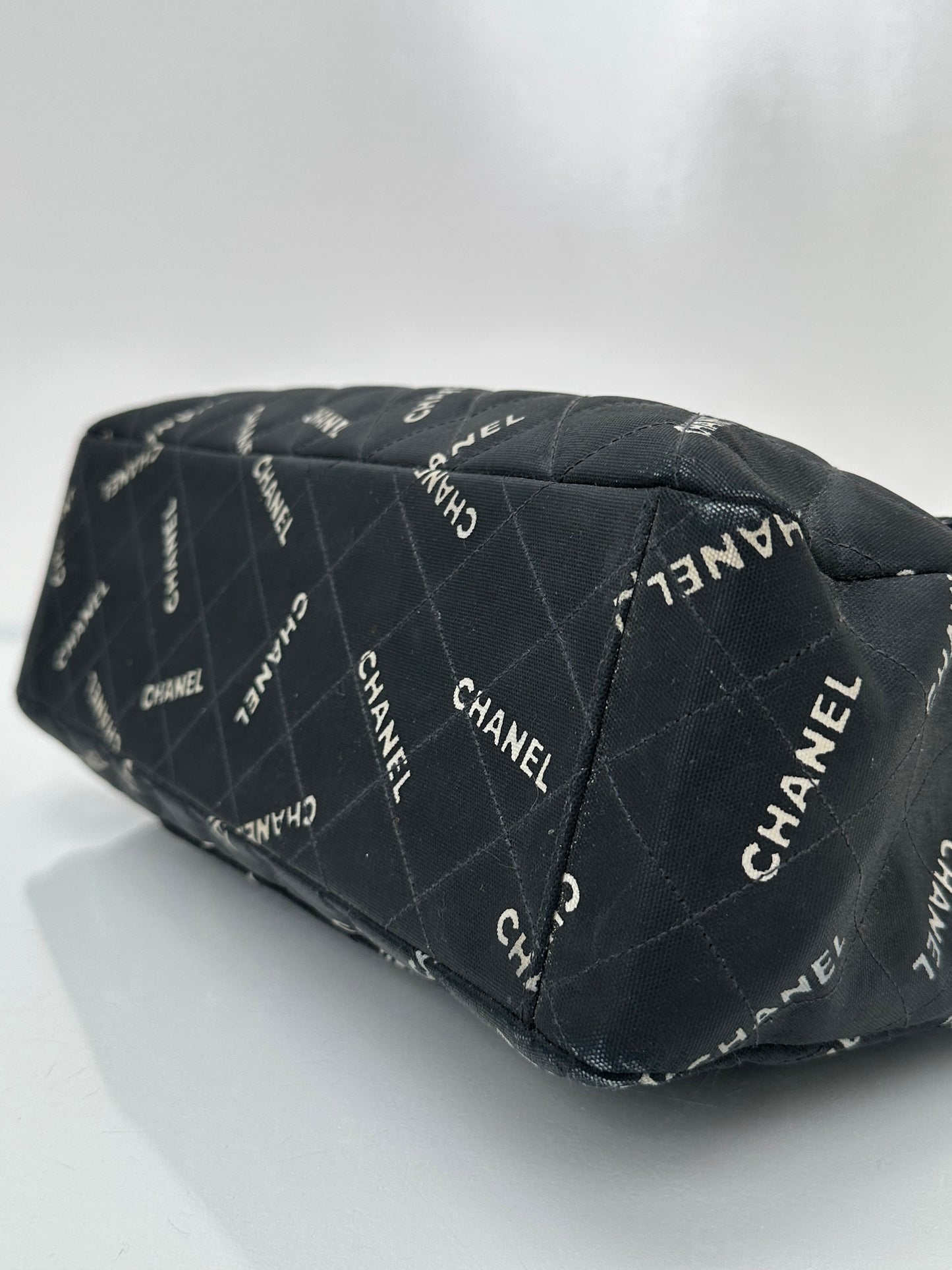 Chanel 1995 Black Canvas “Chanel” Single Flap Maxi Bag 24KGHW