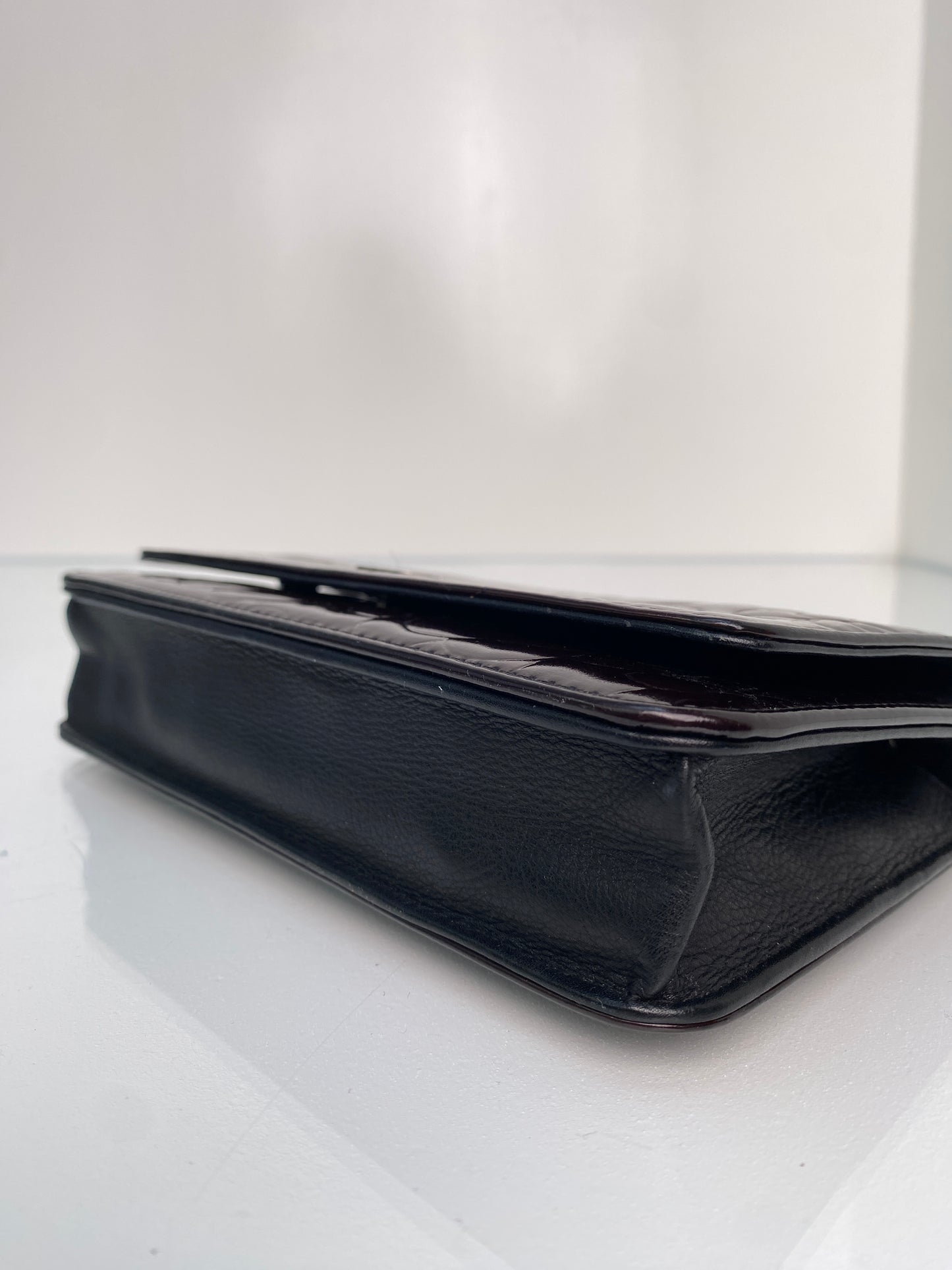 Chanel Dark Brown Patent & Black Camille Wallet On The Chain SHW