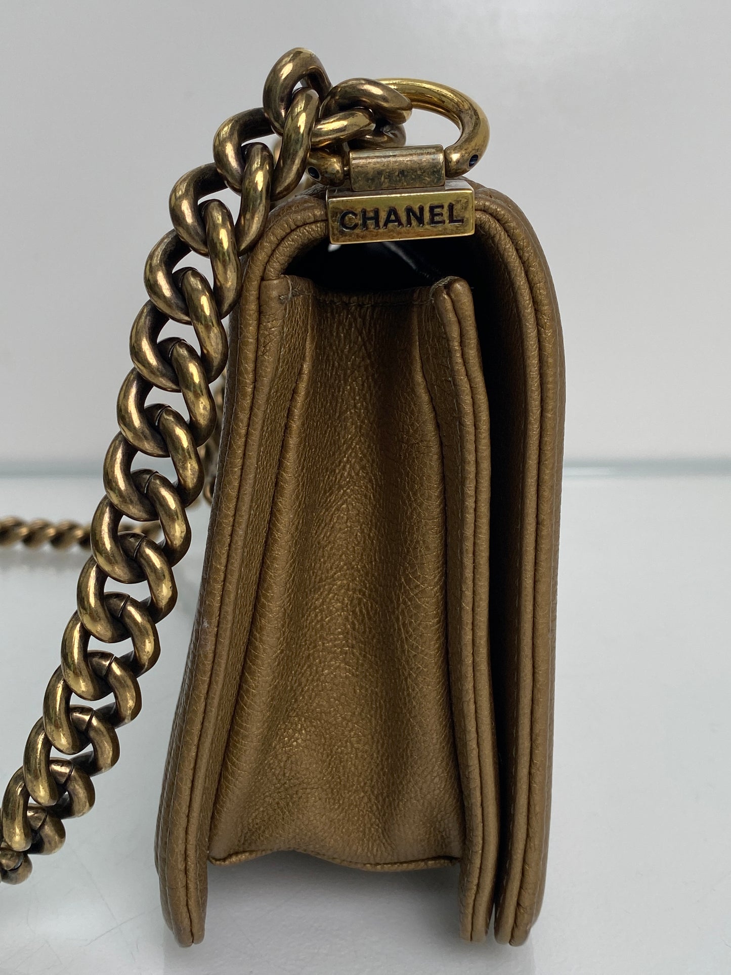 Chanel Gold Snakeskin Embossed Small Chain Boy Flap Bag GHW