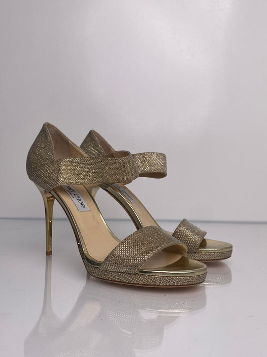 Jimmy Choo Gold 2 Strap Heels, 42