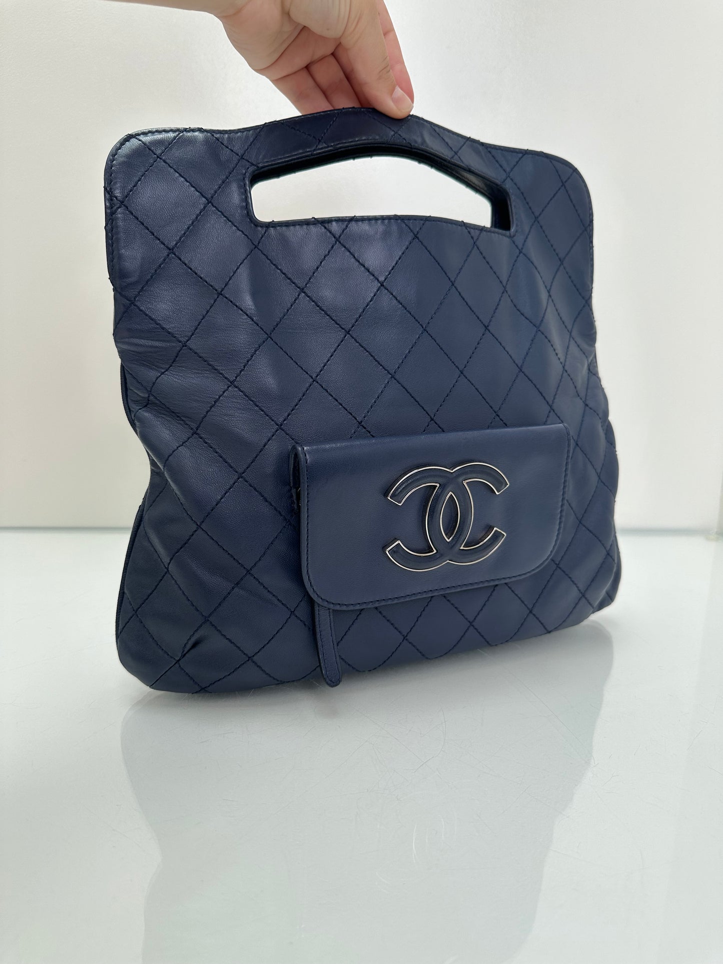Chanel Blue Lambskin Quilted CC Clutch SHW #14