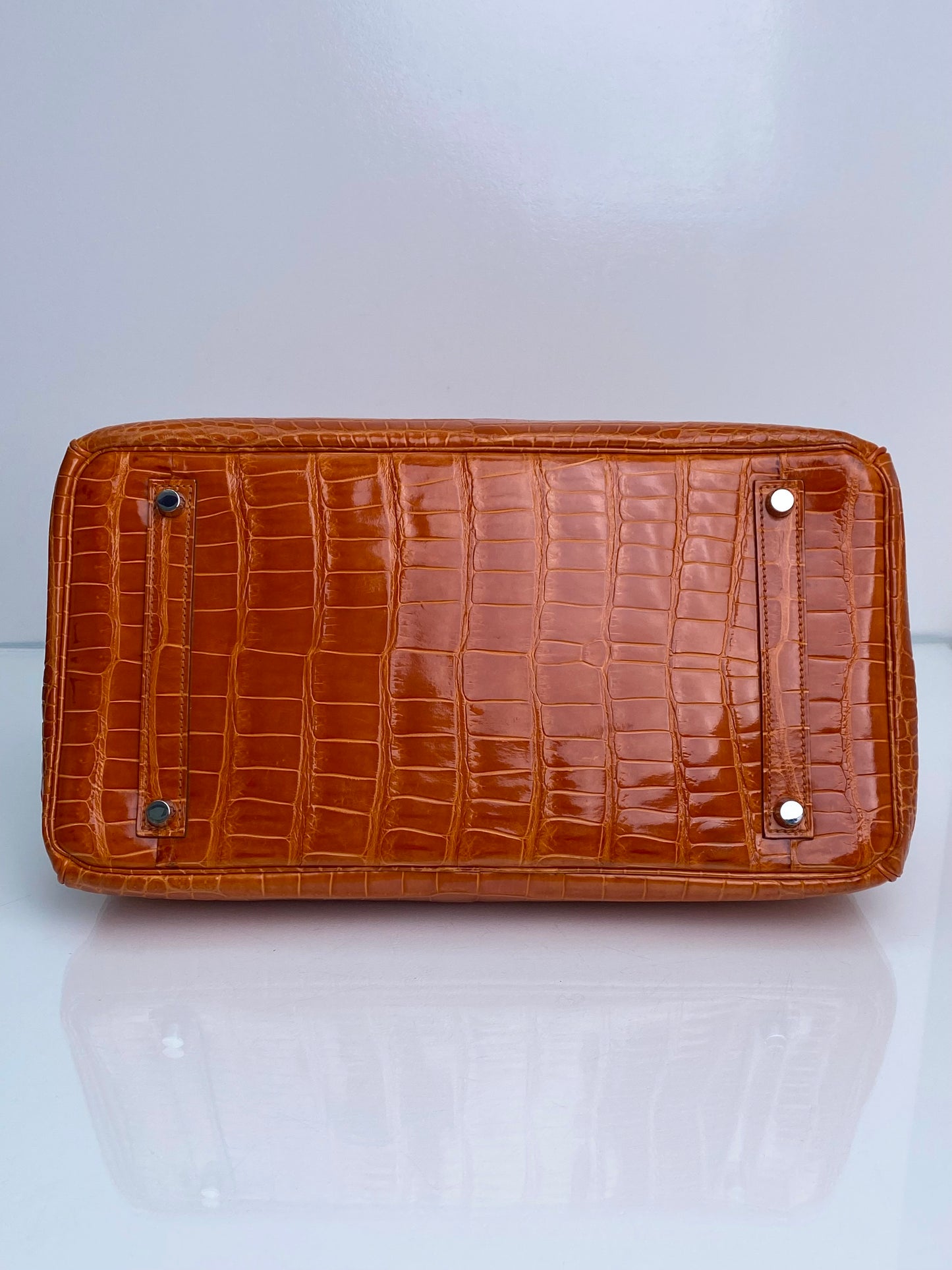 Hermes Birkin 35 Orange Shiny Porosus Crocodile PHW #P
