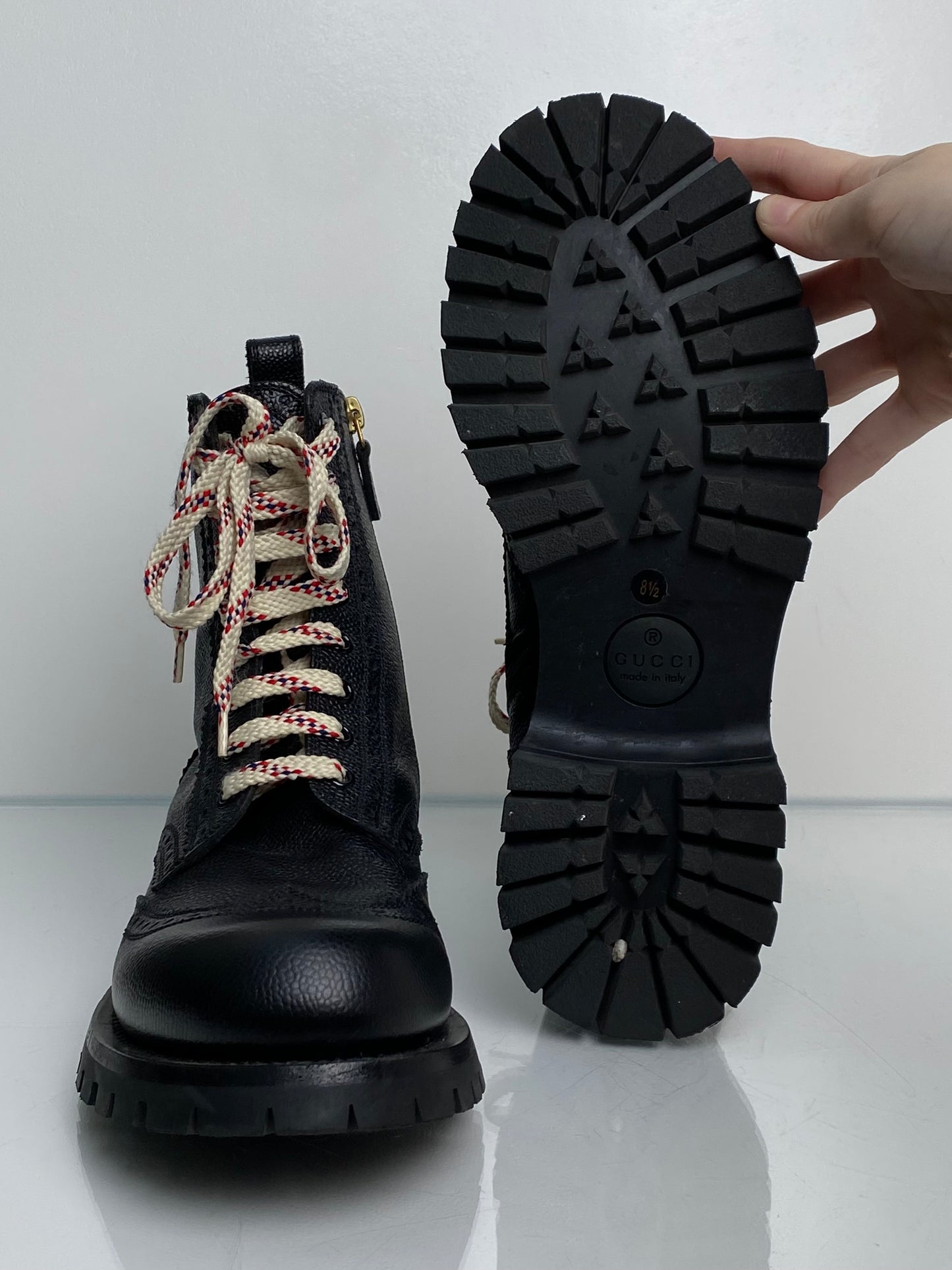 Gucci Black Leather Combat Boots, 8.5M