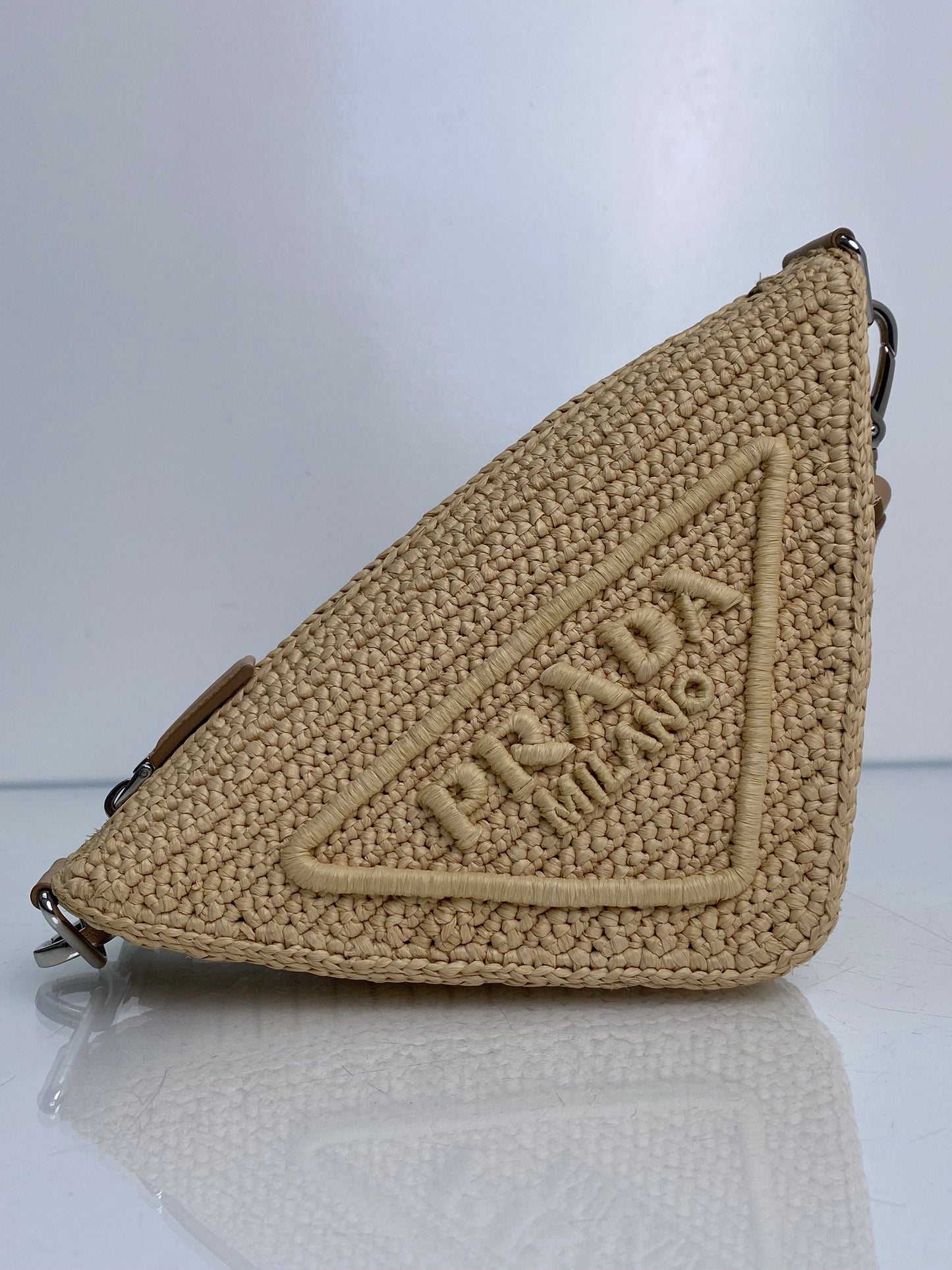 Prada Tan Raffia Logo Triangle Bag SHW