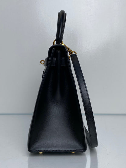 Hermes Kelly 28 Black Box Leather GHW #X
