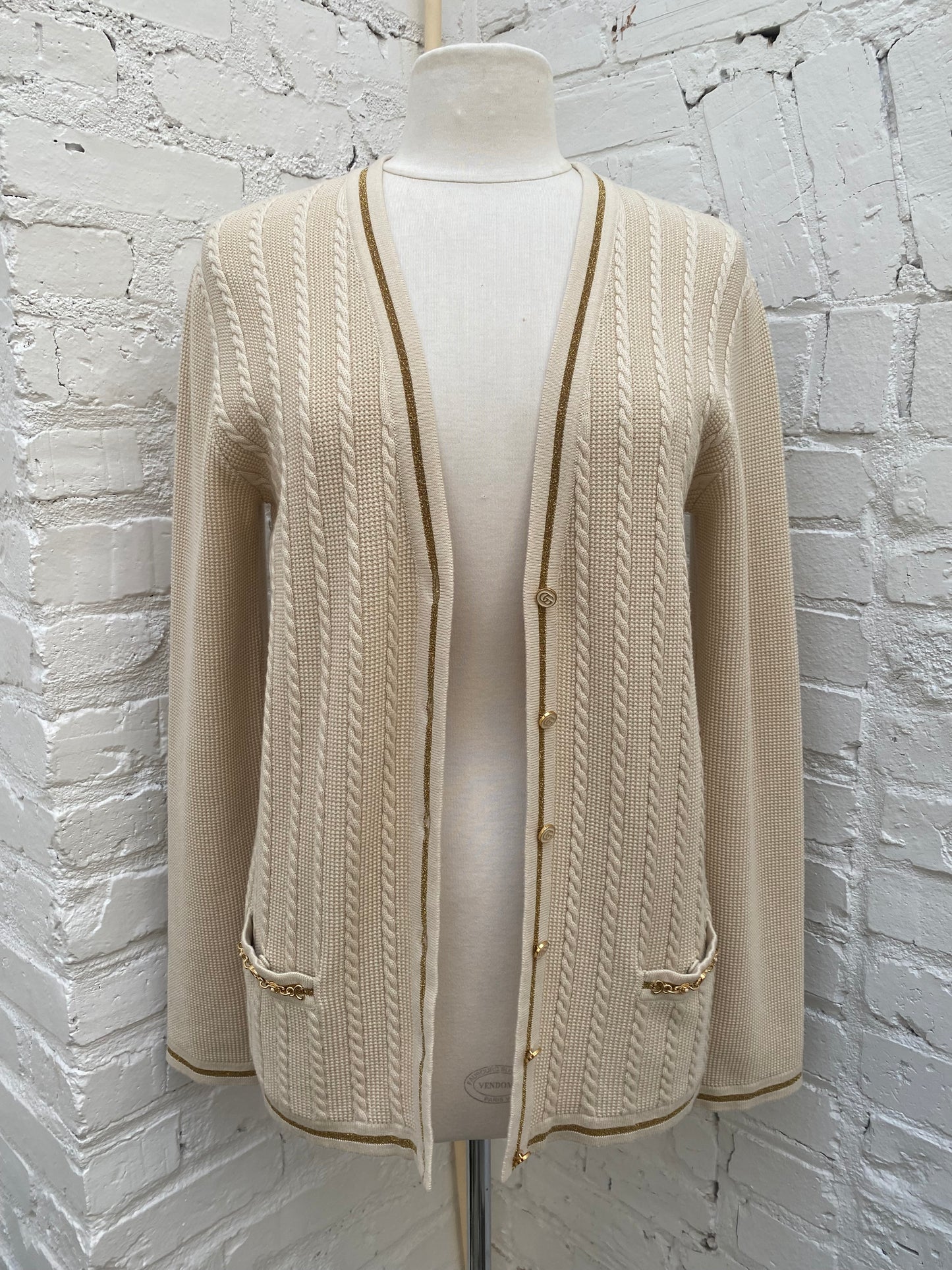 Gucci Tan & Gold Wool & Cotton Blend Cardigan, S