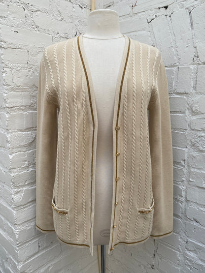 Gucci Tan & Gold Wool & Cotton Blend Cardigan, S