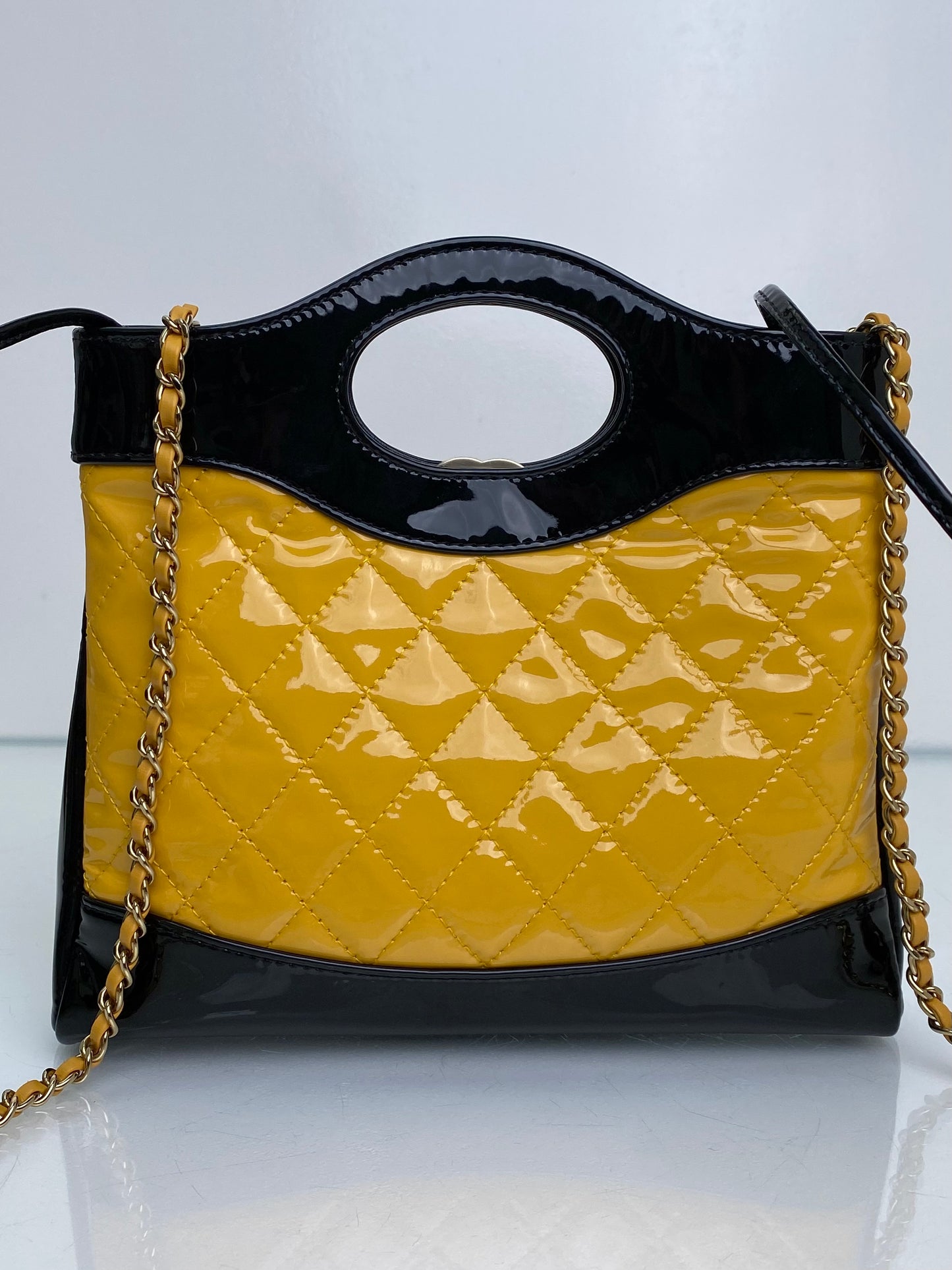 Chanel 31 Yellow & Black Small Patent Leather Bag GHWe