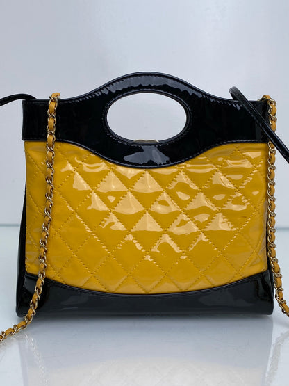 Chanel 31 Yellow & Black Small Patent Leather Bag GHWe
