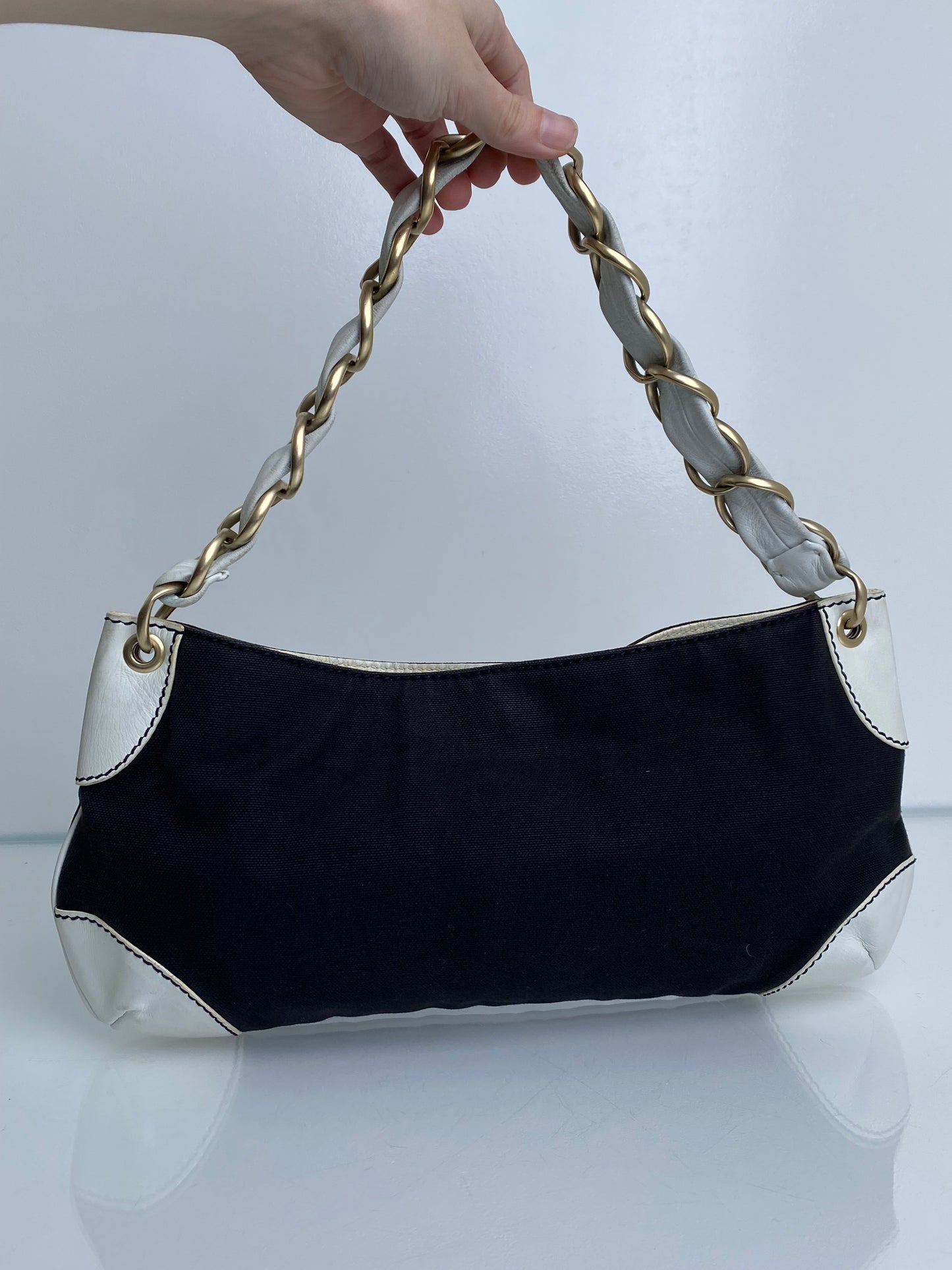 Chanel Black Olsen Canvas Shoulder Bag GHW