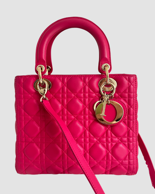 Christian Dior Pink Leather Lady Dior GHW