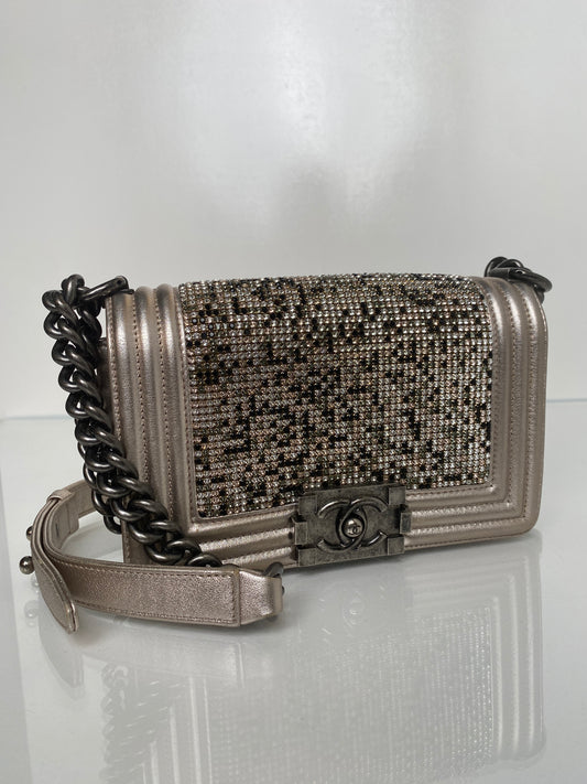 Chanel Limited Edition Champagne Swarovski Small Boy Bag RHW #19