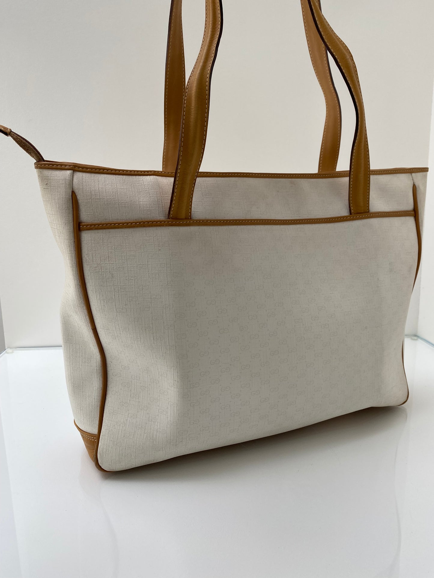 Gucci White Canvas Bag with Tan Trim