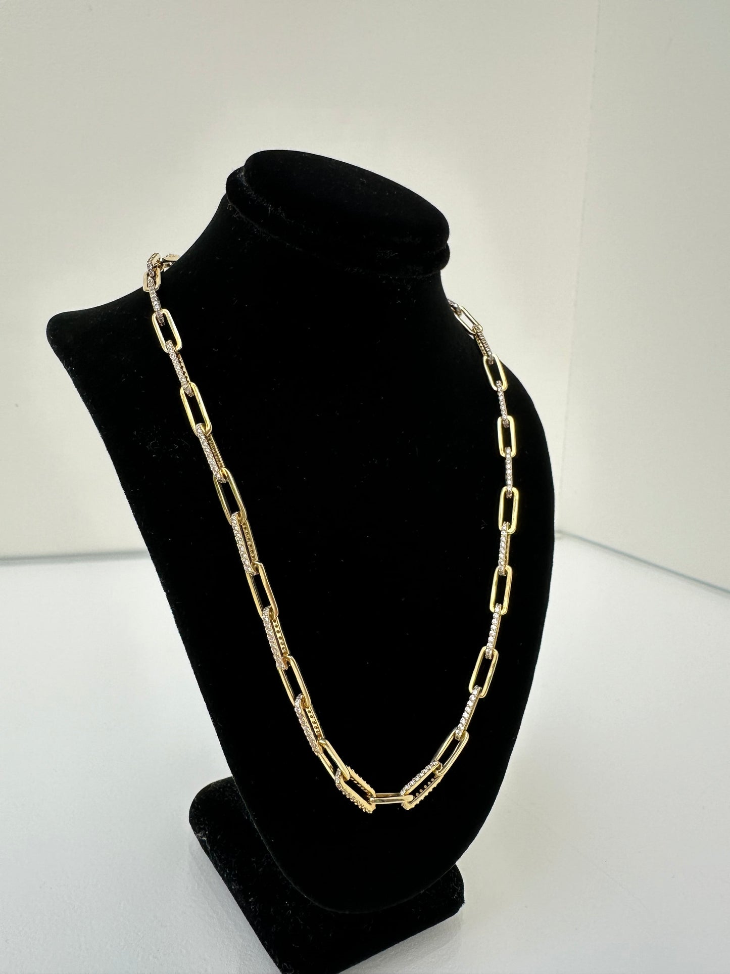 Gold Tone & Rhinestone Paper Clip Choker