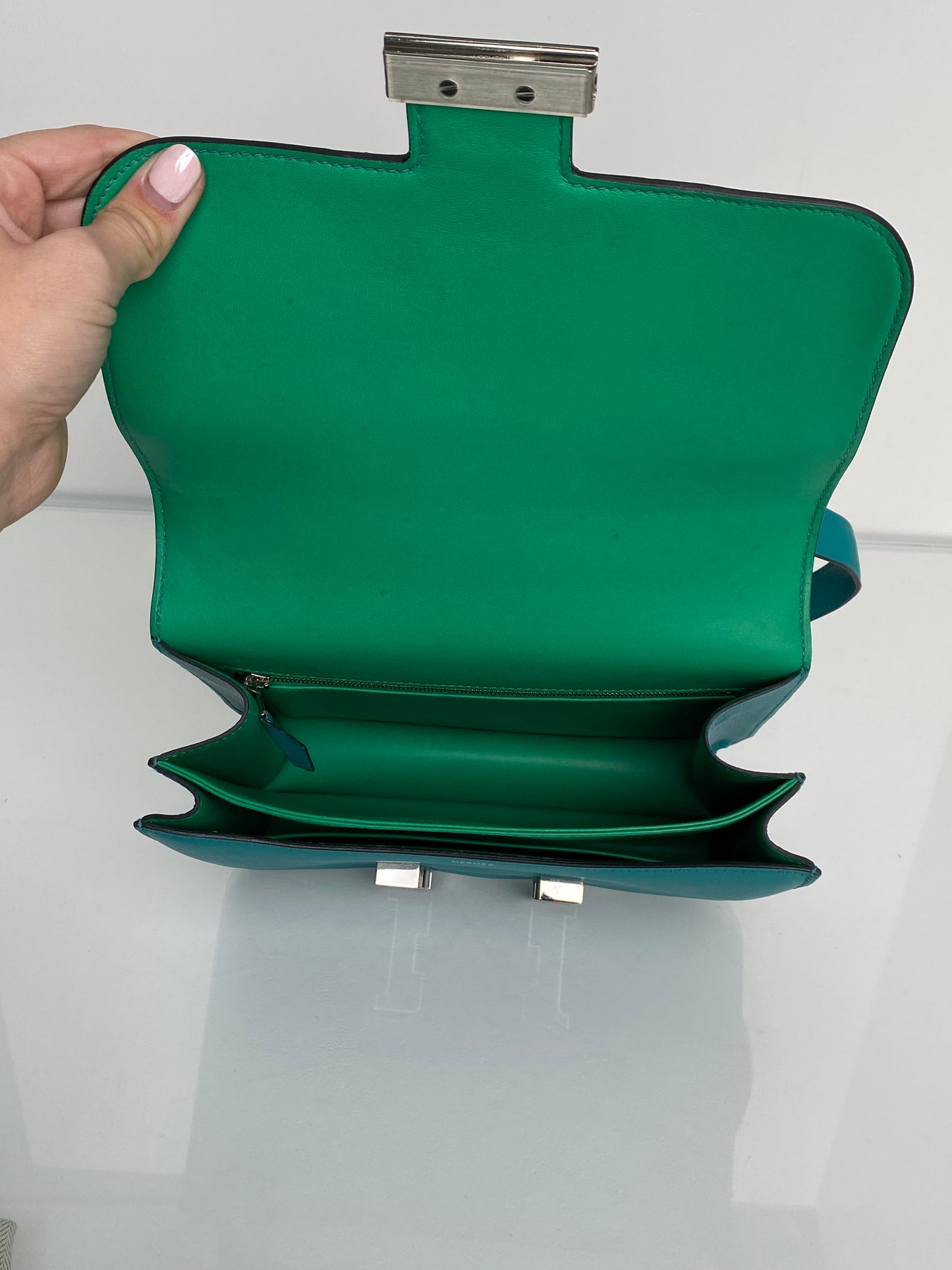 Hermes Constance 24 Bleu Paon Menthe Epsom PHW #A