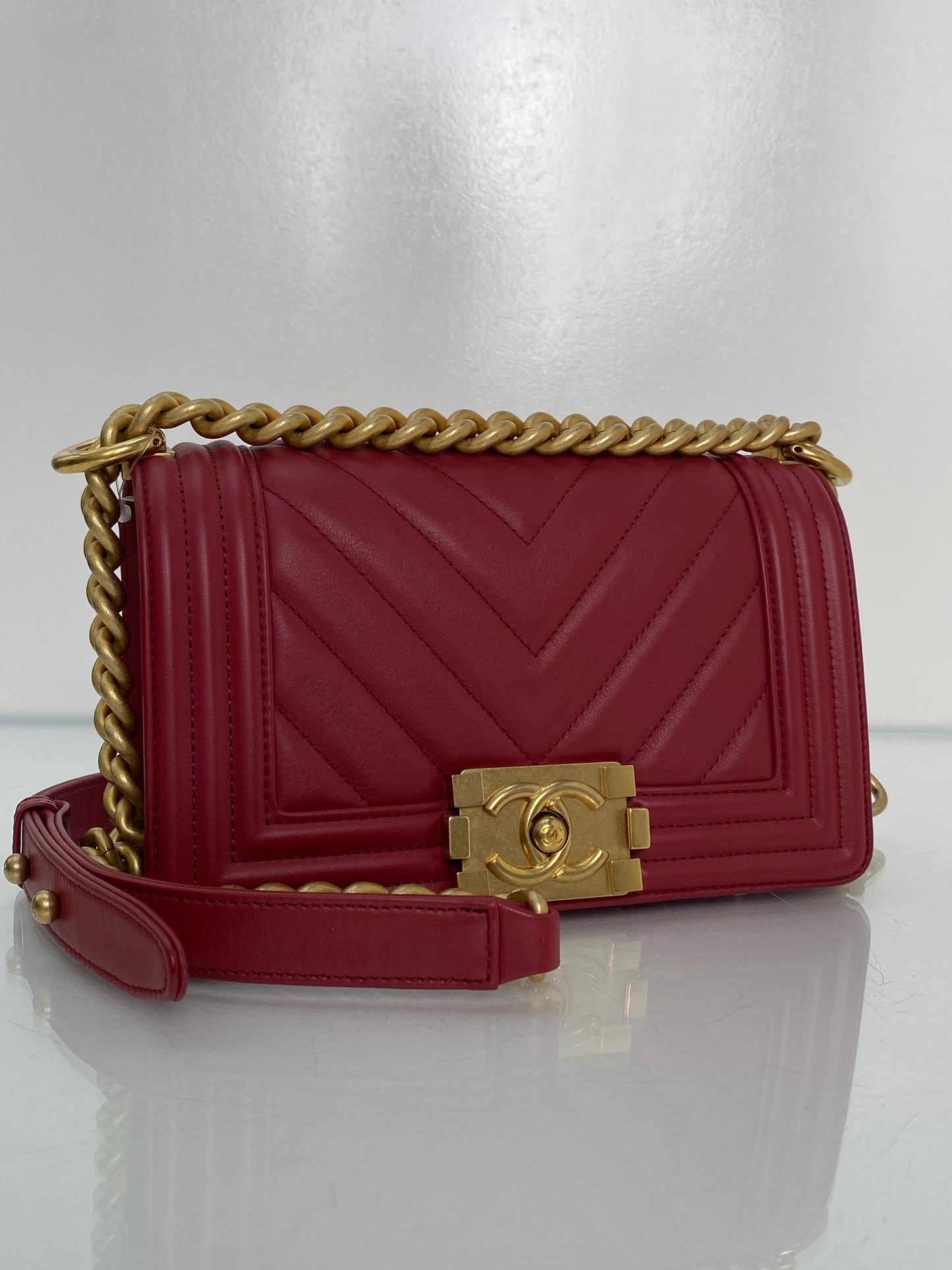 Chanel Boy Bag Red Lambskin Chevron Small GHW