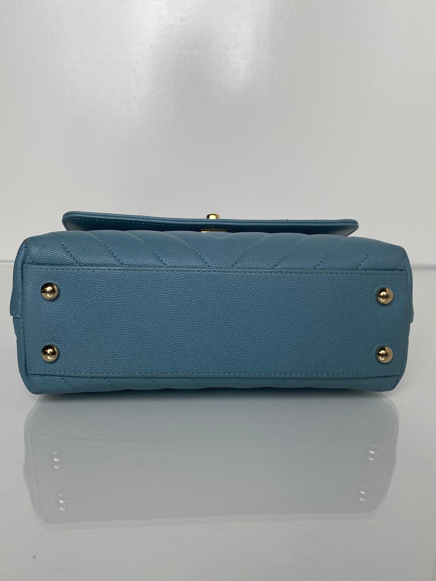 Chanel Blue Caviar Chevron Coco Tophandle Bag GHW