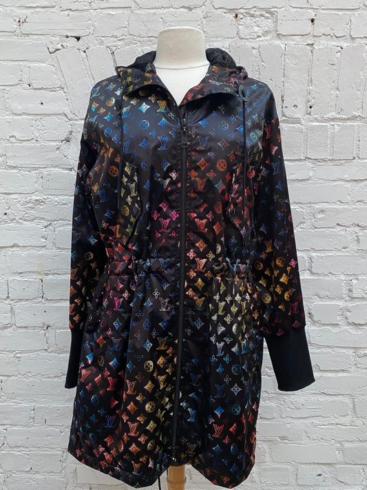 Louis Vuitton Black & Multicolor Monogram Long Rain Jacket, 38