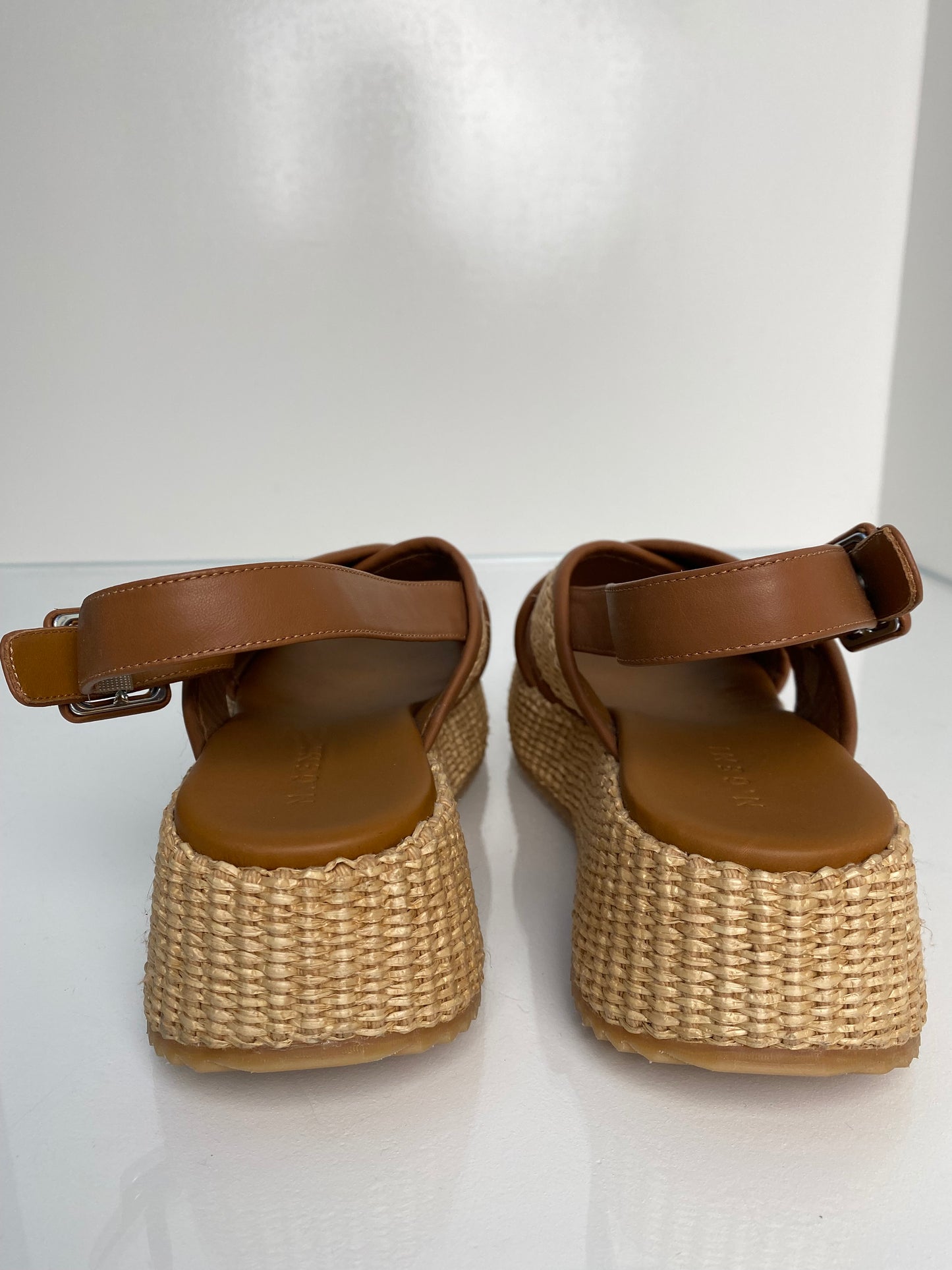 M.Gemi Raffia & Brown Leather Slides, 38