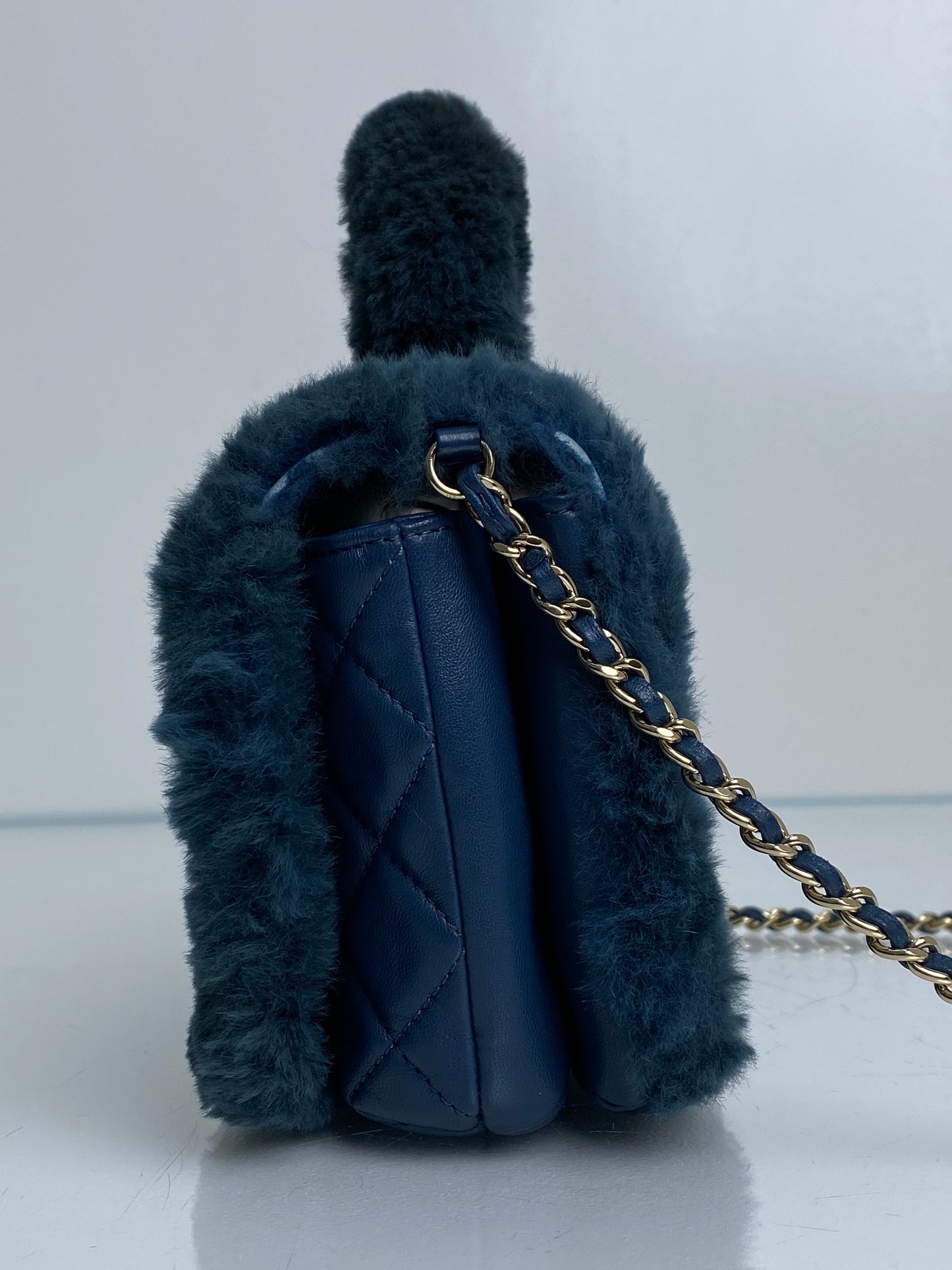 Chanel Cosmopolite Top Handle Fur Bag Dark Teal LGHW