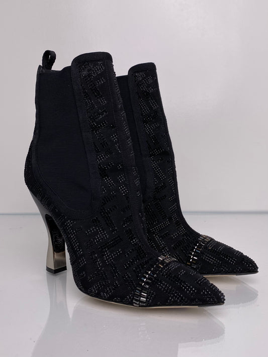 Fendi Black Bejeweled Boots, 39