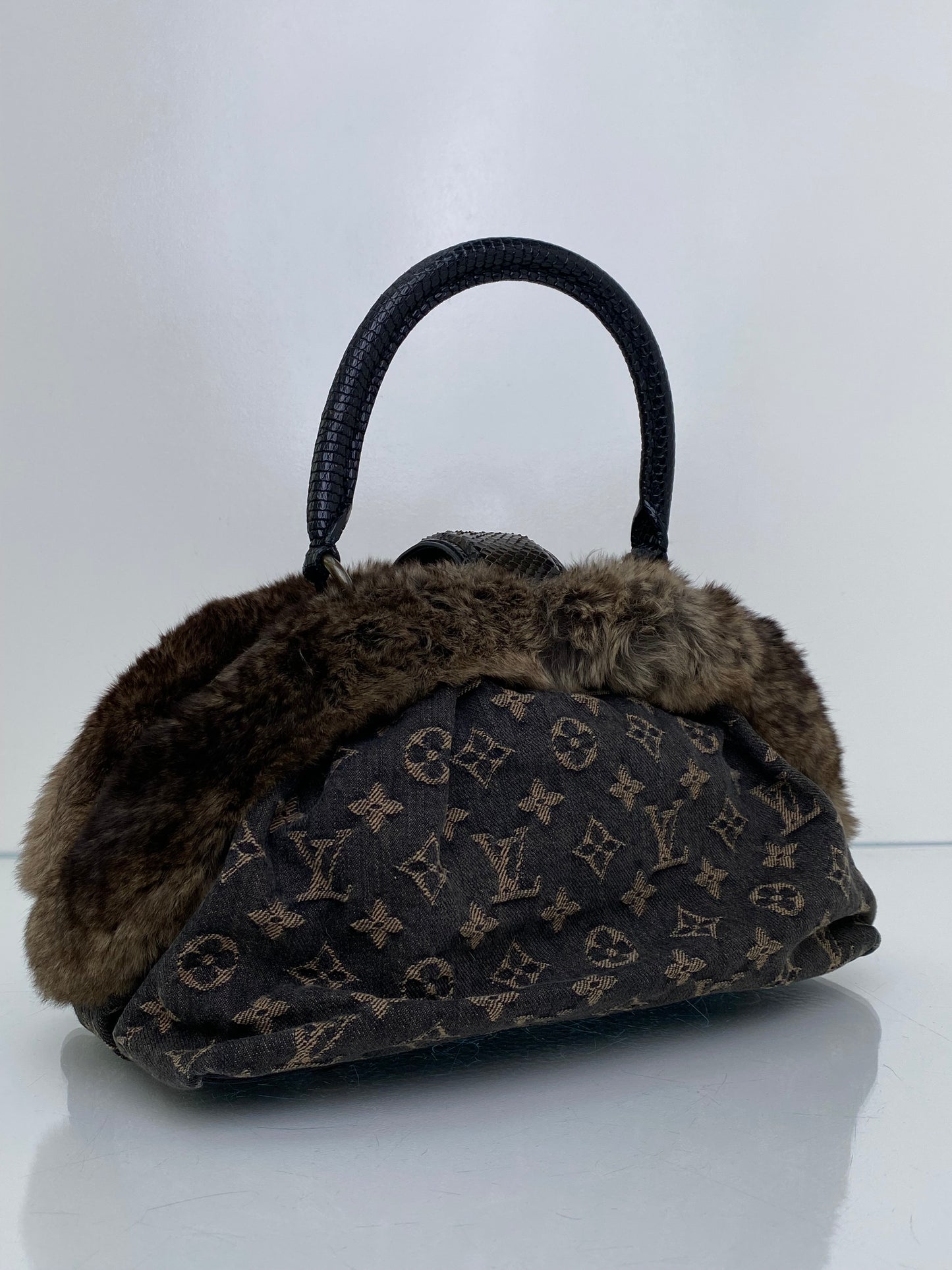 Louis Vuitton Vintage Black Denim, Fur, & Exotic Demi - Lune Bag TTHW