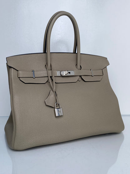 Hermes Birkin 35 Argile Clemence PHW #P