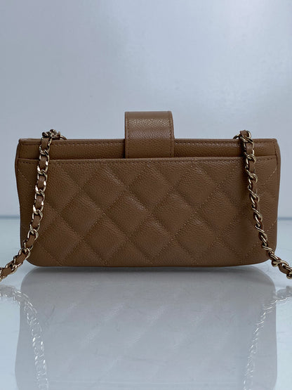 Chanel Quilted Beige O-Phone Holder Caviar LGHW