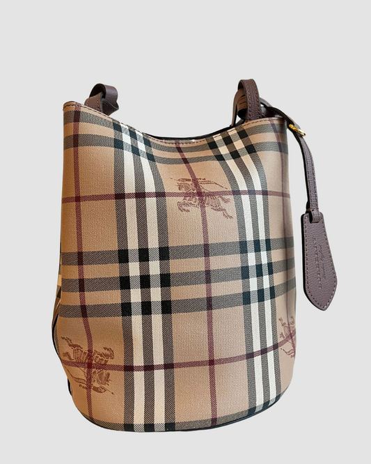 Burberry Plaid Mauve Bucket Crossbody Bag