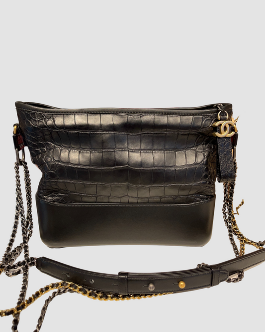 Chanel Black Alligator Gabrielle Hobo Bag