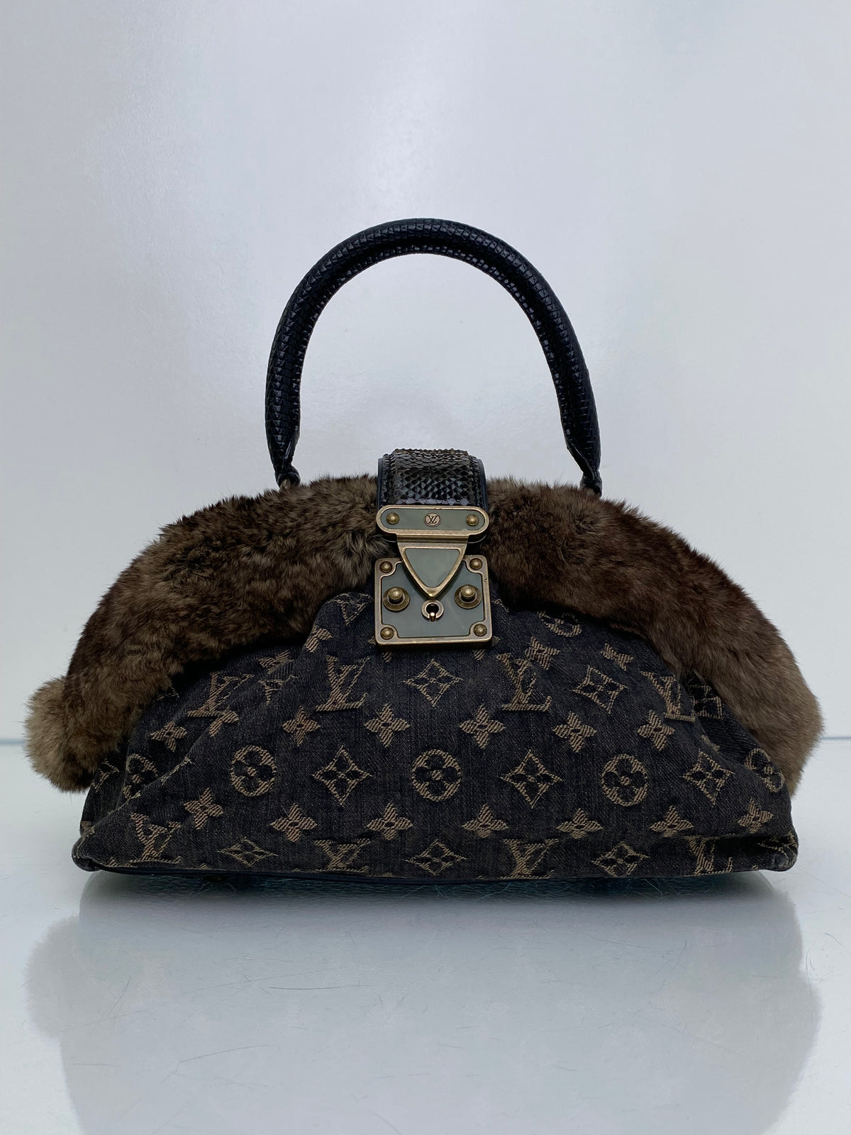 Louis Vuitton Vintage Black Denim, Fur, & Exotic Demi - Lune Bag TTHW