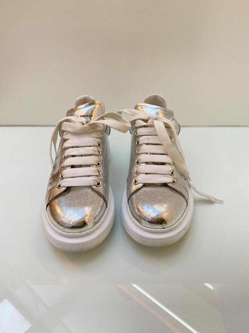Alexander McQueen Metallic Silver Leather Larry shoes, Sz 39
