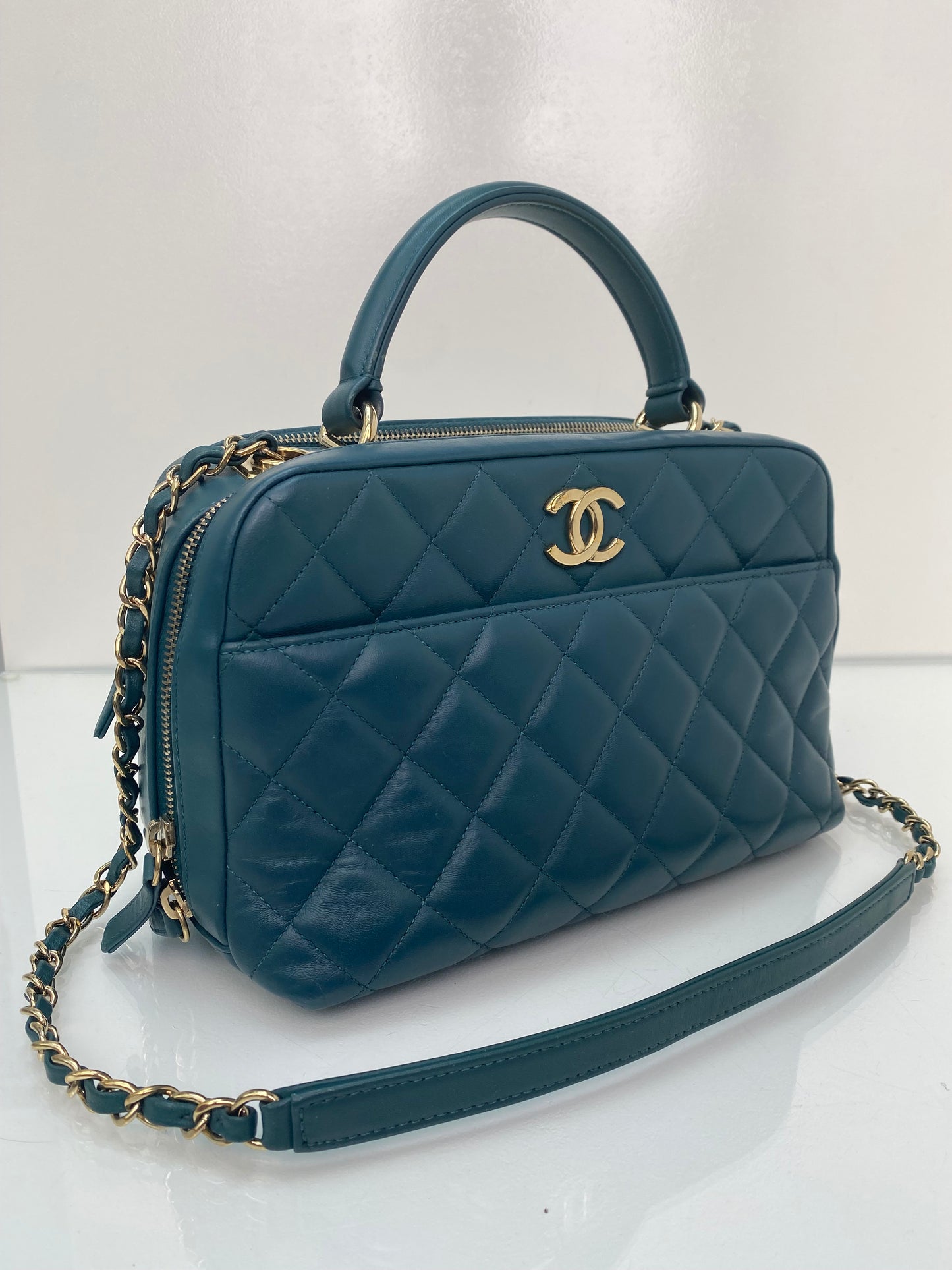 Chanel Teal Lambskin Medium Bowling Trendy Bag GHW #20