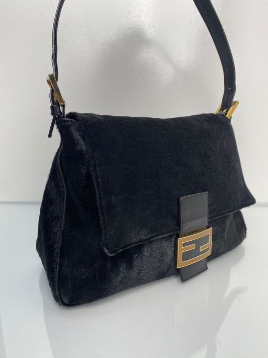 Fendi Black Pony Hair Mama Baguette GHW